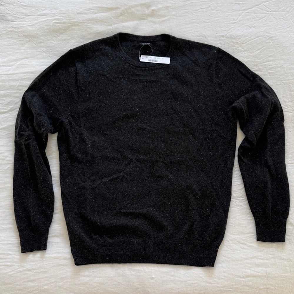 J. Crew Dark Grey Charcoal Heather 100% Cashmere Crewneck Sweater for Men NWT